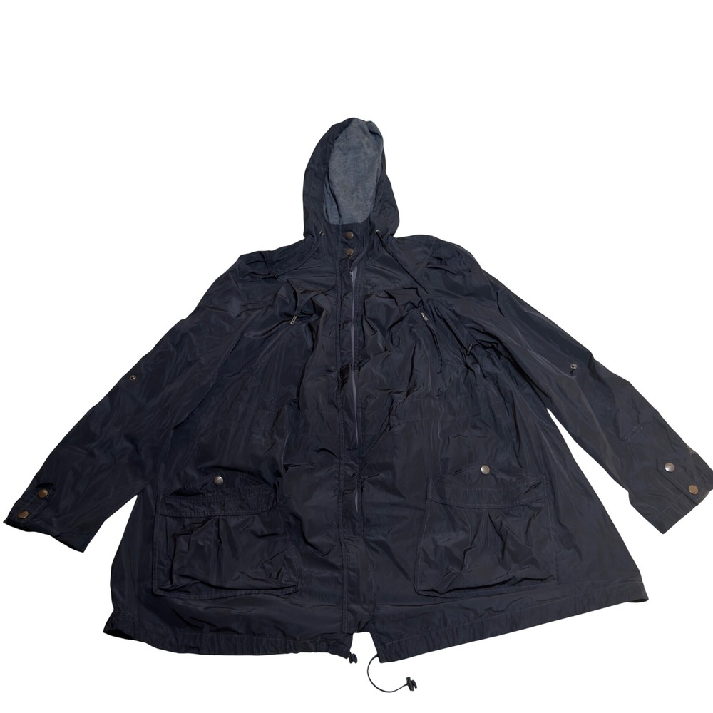 Free People black Hooded Anorak Utility Jacket Roll Tab Fishtail Small